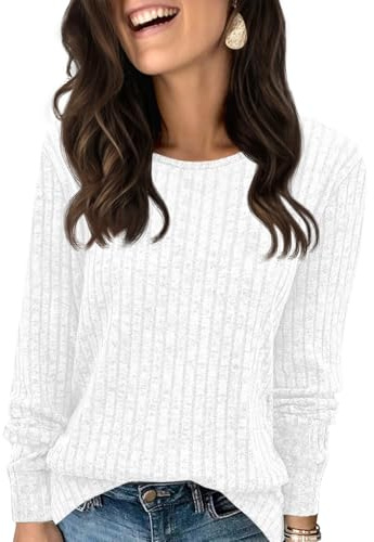 Fisoew Jersey de Manga Larga para Mujer, Cuello Redondo, Informal, Corte Holgado, Sudadera