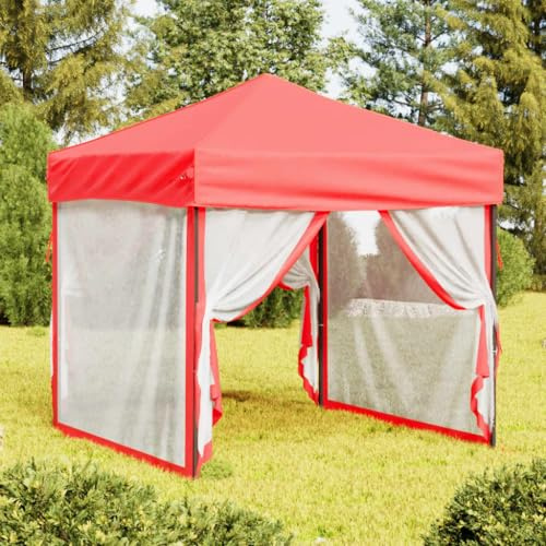 Qnhdfrt Partyzelt Faltbar mit Seitenwänden Rot 2x2 m Grillpavillon für Garten Camping und Outdoor Events Robustes 210D Oxford Gewebe UV Schutz und Wasserdicht