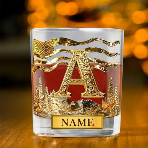 Vaso de whisky con letra personalizada con nombre, monograma de apellido, cristal de whisky, alfabeto, inicial, cristal, regalo para hombres, papá, abuelo, hermano, día del padre, cumpleaños, Navidad