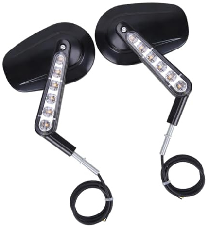 Baceyong Motorrad-Rückspiegel, Motorrad-Lenker, Seitenspiegel, LED-Blinker, kompatibel mit Harley-Davidson ab 1997, die meisten Motorräder mit 8-mm-Spiegeln, schwarz