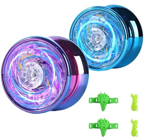 2 Pieza LED Yoyo Profesional Yoyo Niños YoYó de Retorno Automático con Cuerdas Yoyo y Protectores de Dedos Juguetes de Yoyo para Principiantes Niños y Adultos Regalos para Niños