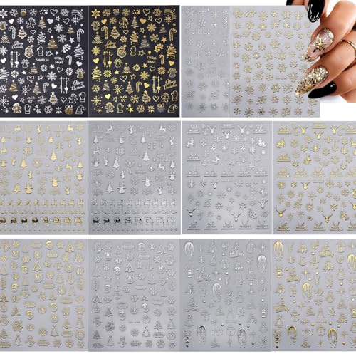 BSITSSS 12 Blatt Nagelsticker Weihnachten, Nagelaufkleber Weihnachten, Weihn Gold Silber Nail Art Sticker Nagel Stickers Winter für Nageldesign Zubehör DIY Maniküre Dekoration