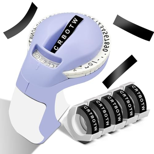 CRTBOTW Embossing Label Maker Machine with Tapes, Retro Embossed Label Maker, Old School Embosser Labeler with 5 Rolls 3D Embossing Label Waterproof for Office Home Organization - Purple