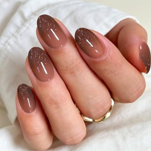 JMEOWIO Nagelfolie UV Härtend Kaffeefarbener Glitzer Farbverlauf UV Gel Nail Strips Nagelsticker Nagelaufkleber Nail Art Dekoration Nageldesign Zubehör