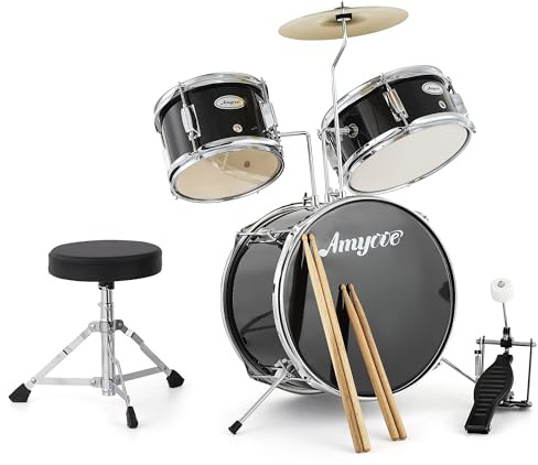 Batería Electrónica De 3 Piezas Para Niños - Incluye Platillos, Bombo, Pedal y 2 Toms. Incluye Baquetas y Taburete. Instrumento Musical Infantil, Perfecto Para Principiantes.