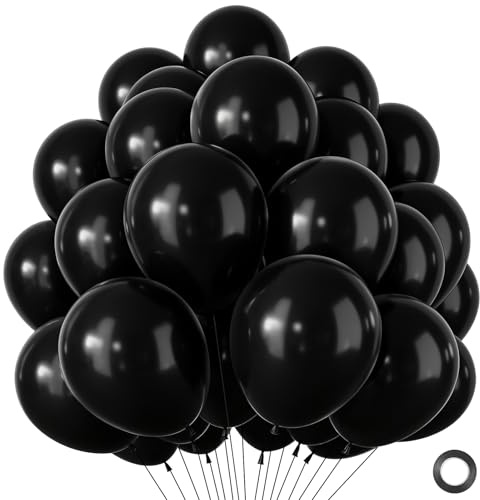 Ballonger födelsedag svart 100 stycken, tjocka svarta födelsedagsballonger, heliumballonger för halloween födelsedagsdekoration barn bröllop examen babyparty avslöjande party dekoration 30 cm