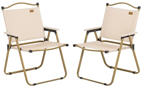 Outsunny Pack de 2 Sillas Plegable de Camping, Sillas de Camping Portátil con Reposabrazos y Estructura de Acero, Tela Oxford 600D, Silla para Pesca, Jardín, Terraza, Caqui