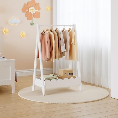 [en.casa] Stand Appendiabiti per Cameretta a Forma di Capanna 99 x 66 x 38 cm Organizzatore Guardaroba a Misura di Bambini con Asta Scomparto Vano Porta Oggetti Abiti - Bianco