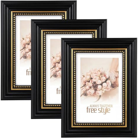 3 Stück 10X15cm Bilderrahmen Vintage, Aufstellen Aufhängen Fotorahmen | Schwarzes Harz Quadratisch Photo Frame, Rustikaler Vintage-Stil Retro Fotorahmen für Wohnzimmer, Schlafzimmer, Büro