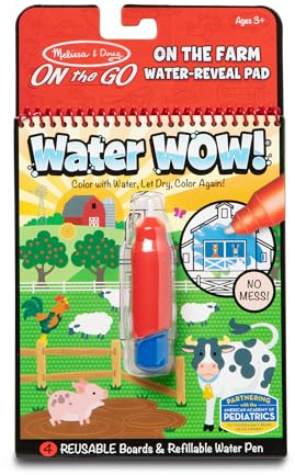Melissa & Doug - Water Wow Wassermalbuch Bauernhof mit Spiralbindung und Wasserstift, 4 Motivseiten, Stift auffüllbar, Für Kinder ab 3 Jahren
