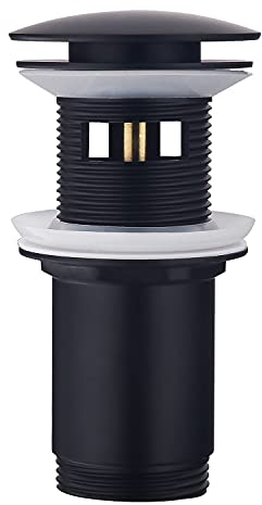 Ablaufgarnitur mit Überlauf Schwarz Matt, Keymark Universal Ablaufventil Abflussgarnitur für Waschbecken & Waschtisch - Messing Pop Up Ablauf Abfluss Stöpsel