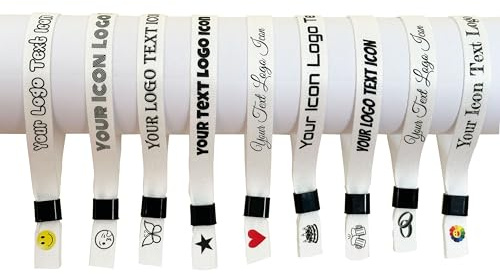 50 Weiß Personalisiertes Festival Stoff Armbänder – Einlassbänder für Events, Partys & Konzerte, Stoffarmband mit individuellem Druck