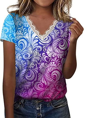 NNGOTD Chemise Coton Femme, Grande Taille Femmes Dentelle épaule T-Shirt à Manches Courtes Blouse Casual Top T-Shirt Personnalisé