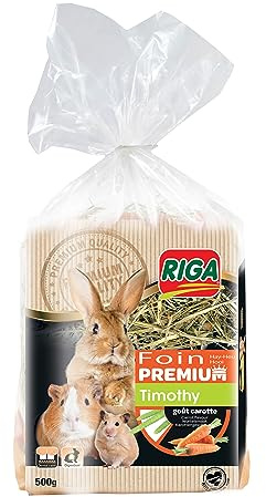 Riga - Fieno Premium Timothy - A La Carota - Alimento complementare per roditori - Ideale per l'usura dei denti - Fieno non pressato, essiccato al sole - Promuove la digestione - 500 g
