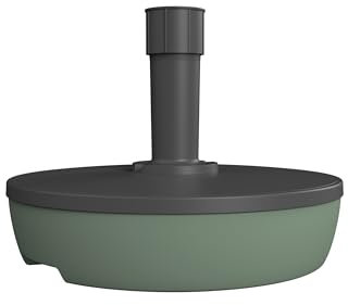 EDA – Pie de sombrilla de 20 l Redondo – para llenar de Arena (32 kg) o Agua (20 kg) – Ø 49,5 x 14,5 cm – Gris Oscuro y Verde Laurel