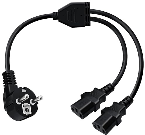 HuaLiSiJi Kaltgerätestecker Gewinkelt Kaltgerätekabel Y Kabel 10A 250V Kaltgerätekabel Y Splitter Netzkabel 3 Polig Winkel, für Computer Server Monitor Reiskocher (1m)