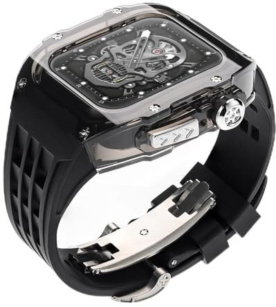INSTR Kit de Modification Transparent de luxe pour Apple Watch Ultra 2, bracelet en caoutchouc de 49mm avec étui pour IWatch série 9 8 7 6 5 4 SE 45mm 44mm