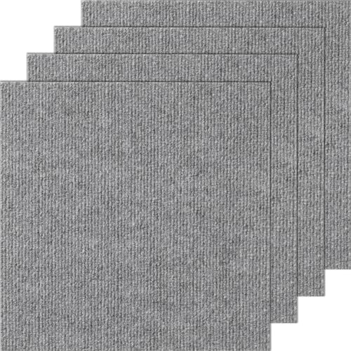 VEVOR Dalles de moquette à décoller et à coller, 305 x 305 mm, tapis de sol auto-adhésif, doux et rembourré, installation facile, pour chambre, salon, intérieur et extérieur (12 pcs, gris clair)