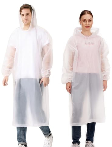 Aolegoo 2 Poncho de Pluie, Poncho Unisexe Réutilisable Pour Le Cyclisme, La Randonnée, Le Camping, Les Festivals de Musique (FR/ES, Alpha/lettres, Taille unique, Taille normale, Taille normale, Blanc)