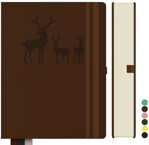 Qefuna Cuaderno B5 rayado, Bullet Journal B5 grueso bloc de notas, 300 páginas, 100gsm de papel rayado para las mujeres los hombres de oficina diario de la escuela, 19 x 25.5cm, marrón