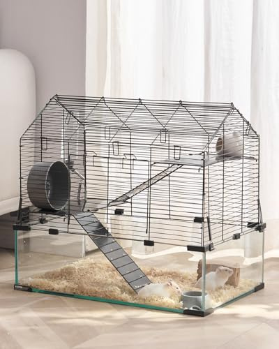 Hamsterkäfig, 360°-Sicht, transparenter Hamsterlebensraum, Kleintierkäfig, 58x38x54 cm, belüfteter Mäusekäfig mit Wasserflasche, tragbares Hamsterhaus für Ratten, Meerschweinchen