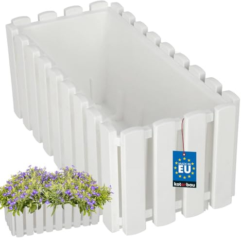 KOTARBAU® Blumenkasten - Blumentopf - 38x18x16 cm - Weiß - Kunststoff - Pflanzkasten - Balkonkasten - Pflanzkübel Rechteckig - Übertopf Groß - Blumenkasten Balkon