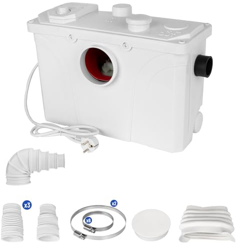 Broyeur Sanitaire 700W Pompe de Relevage Eaux Usées 190L/min Verticale de 7 m avec 4 Entrées d'Eau pour Convient aux Pompes de Toilettes Domestiques, Baignoires, Douches, Lave-vaisselle, Éviers