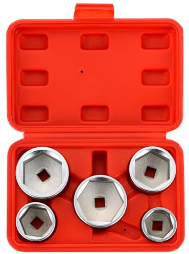 DASBET 5PCS Oil Filter Cap Wrench Socket Set 3/8 Drive Low Profile Oil Filter Socket Set Oil Filter Cap Removal Tool Kit 24mm 27mm, 32mm, 36mm, 38mm