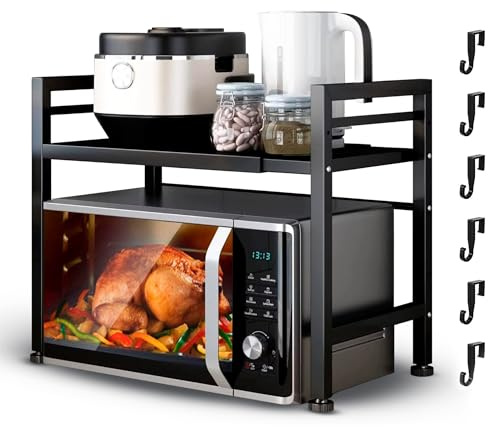 VIANITY® Estante Expandible para Microondas | Soporte Ajustable de Cocina | Mueble Organizador Encimera para Microondas, Hornos y Electrodomésticos | Estantería Resistente y Fácil Montaje