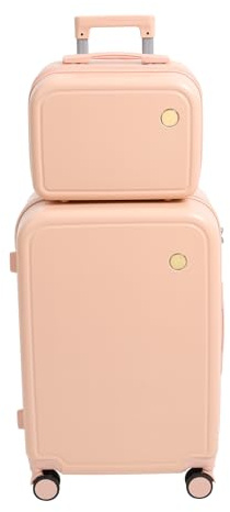 Bathrena Ensemble de valises de voyage 2 pièces avec valise de beauté, valise à main de 61 cm + petite valise cosmétique de 35,6 cm en ABS, valise de voyage rigide avec 4 roulettes, Rose, Moderne