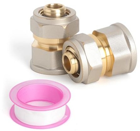 SLIAXINT 2 unidades de latón atornillado, resistente a la corrosión, conector de transición con cinta de materia prima, 1/2 IG x 16 mm, conector de tubo para calefacción, sanitario