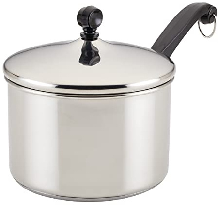 Farberware Classic Series Stainless Steel Sauce Pan with Lid, 3-Quart, Stainless Steel Pans, Induction Cookware