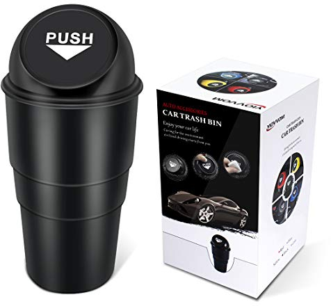 YIOVVOM - Cestino portarifiuti per auto, con coperchio, a prova di perdite, per portabicchieri dell’auto, ufficio, casa, cucina e camera da letto (nero, 1)