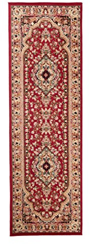 Carpeto Teppich Flur 70x300cm Rot Klassisch Traditionell Weich Pflegeleicht | Teppich für Eingangsbereich Büro Küche Wohnzimmer Schlafzimmer Tierfreundlich Allergikerfreundlich Fußbodenheizungsgeeignet