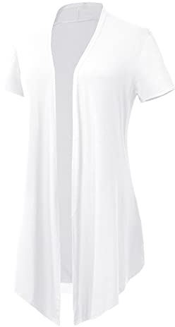 EXCHIC Donna Cardigan Aperto Tinta Unita Cardigan Leggero a Maniche Corte (L, Bianco)