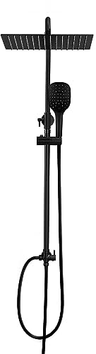 Görbach Columna Ducha Negra sin Grifo Sistema Ducha Hidromasaje Conjunto Ducha Altura Adjustable Set de Ducha Baño Juego Ducha Inoxidable Efecto lluvia Alcachofa Cabezal Ducha 30x30cm.