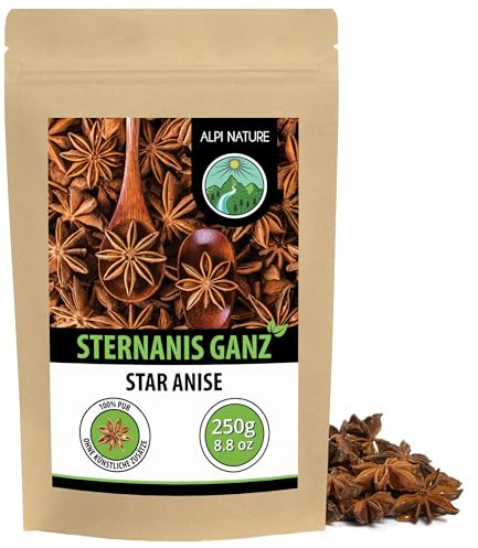 Alpi Nature Badiane Anis Étoilé Entière 250g, Gousses de Badiane Entières pour la Cuisine