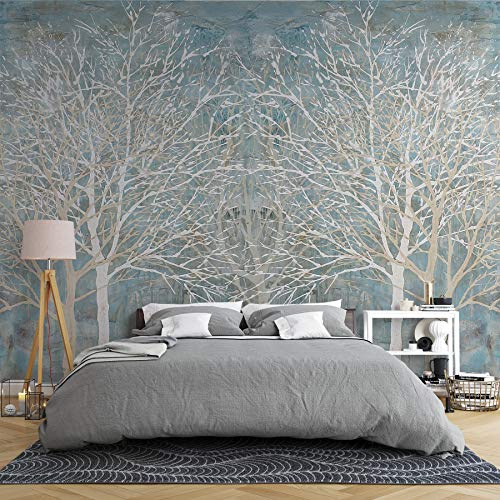 SILK ROAD EU™ Papier Peint Panoramique bleue forêt Soie, 356 × 250cm, Poster geant Mural, pour Salon Chambre restaurant Décoration Murale