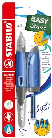 STABILO - Schulfüller ergonomisch für Rechtshänder mit Standard-Feder M - EASYbirdy Pastel Edition in blau/hellblau - inklusive Patrone und Einstellwerkzeug