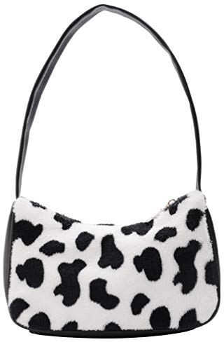 VALICLUD Umhängetasche für Frauen Mini Pelzige Handtasche Achsel Geldbörse Kuhdruck Clutch Tasche Kunstpelz Geldbörse