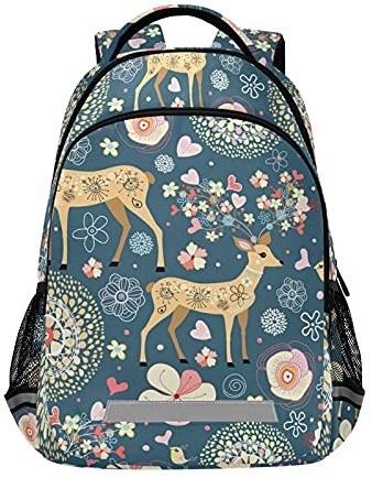 Rucksack mit Hirsch und Blumen, für Studenten, Jungen, Mädchen, Schultasche, Reise, Tagesrucksack