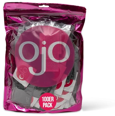 OjO Kondome 100 Stück Packung, XXL, natürlich und gefühlsecht, aus Latex, mit Reservoir, Durchmesser 53 mm, für Männer