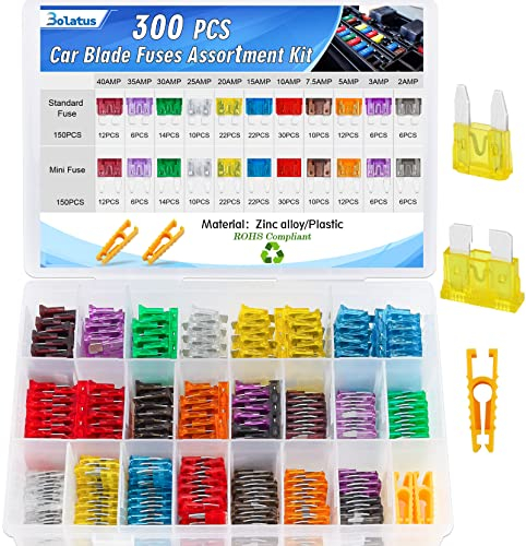 Bolatus 300 Pcs Fusible Voiture, 150 Mini Fusible Auto + 150 Moyenne Fusible Automobile + Extracteur (2A 3A 5A 7.5A 10A 15A 20A 25A 30A 35A 40A) Fusibles pour Auto Moto Truck RV Camion