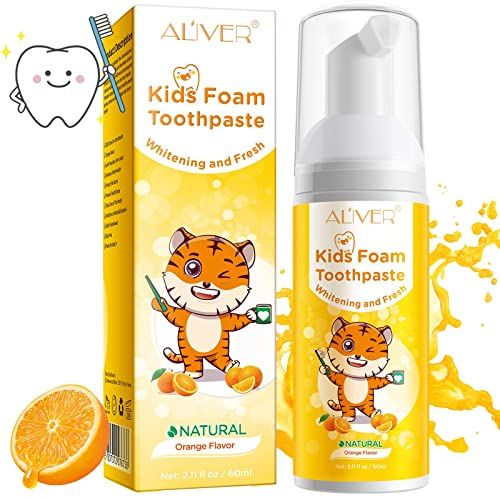 Foam Kids Zahnpasta, Kinderzahnpasta, Kleinkindzahnpasta mit niedrigem Fluoridgehalt für U-förmige Zahnbürsten, Natürliche gesunde Mousse Schaumzahnpasta, Foam Kids Toothpaste Orange