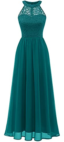Wedtrend aftonklänning dam lång halterneck klänning dam balklänningar elegant för bröllop chiffong brudtärneklänningar, Påfågel grön, 3XL