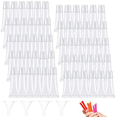 WZYTEU 60 Pièces Tube Vide, Rechargeables Tube Gloss pour Gloss à Lèvres, Baume, Maquillage, éChantillons de Shampooing, avec 4 Entonnoirs(10ml / 15ml)