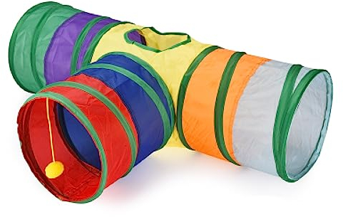 Pfotenolymp Katzentunnel Kaninchen Spielzeug - Zusammenklappbarer Katzen und Kaninchen Tunnel - Kaninchen Spielzeug Beschäftigung - Katzenspielzeug Interaktiv für Katzen, Welpen - 80x25x55 cm