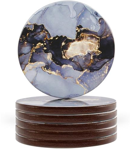 Naivasha Homeware® Marble Print Cork Coasters - Set of 6, Stunning Decorative Coasters in GLOSS Finish, Elegant with Cork Bottom - Day Design