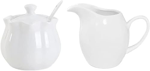 GImLY Juego de azucarero de cerámica Blanca, Juego de Jarra de Leche para café, Crema, Juego para Servir