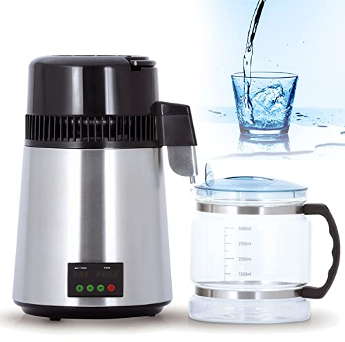 BEESOM Destilador De Agua De 4 L, Destilador de Agua de Encimera 750 W Filtro purificador de Acero Inoxidable con Jarra de Vidrio Graduada, Temperatura y Tiempo Ajustables,220V